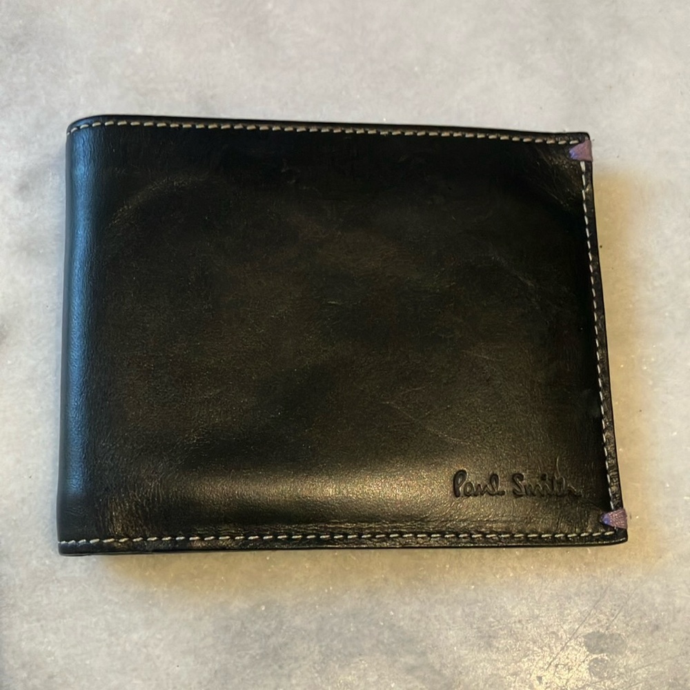 Paul Smith Black Leather Wallet with Rare Umbrella Girl Accessory